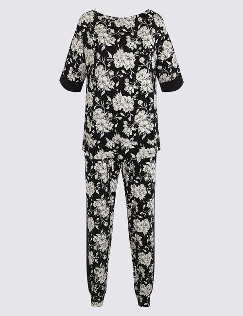 Siyah Desenli Kısa Kollu Pijama Takımı