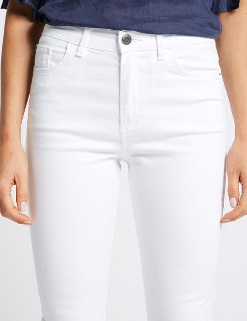 Beyaz Orta Belli Super Skinny Leg Kısa Jean Pantolon