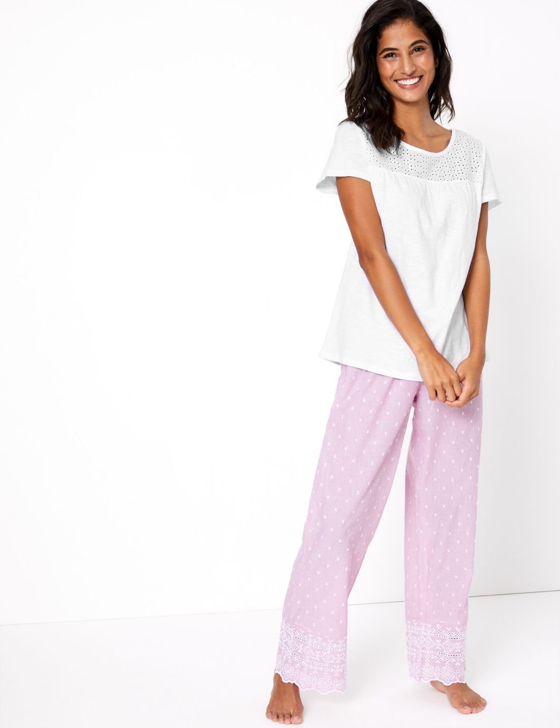 İşlemeli Saf Pamuklu Pijama Takımı