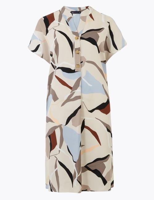 Multi Renk Geometrik Desenli Shift Elbise