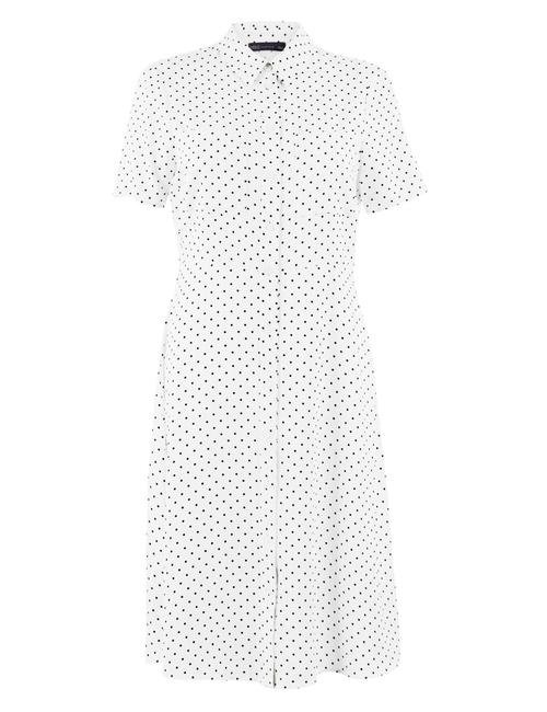 Krem Puantiyeli Mini Gömlek Elbise