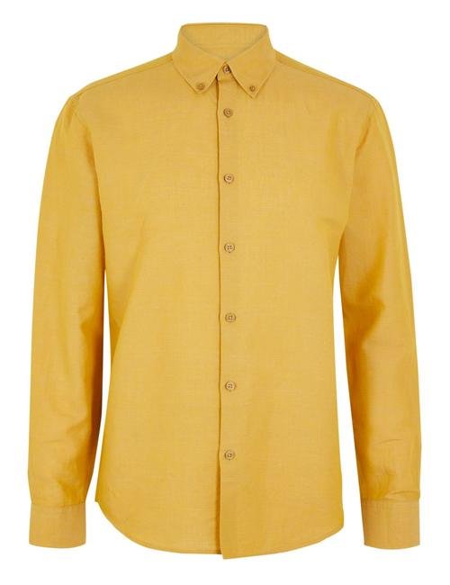 Sarı Keten Karışımlı Kolay Ütülenebilir Gömlek