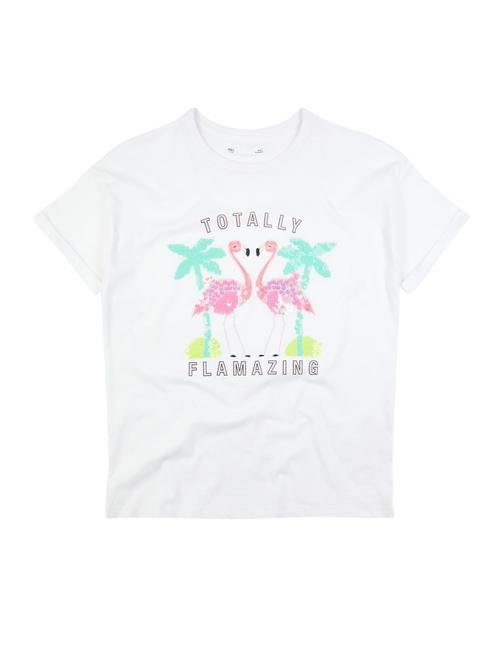 Beyaz Pullu Flamingo Desenli T-Shirt