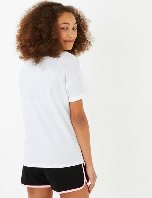 Beyaz Desenli Kısa Kollu T-Shirt