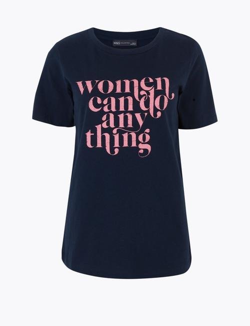 Lacivert Sloganlı Straight Fit T-Shirt