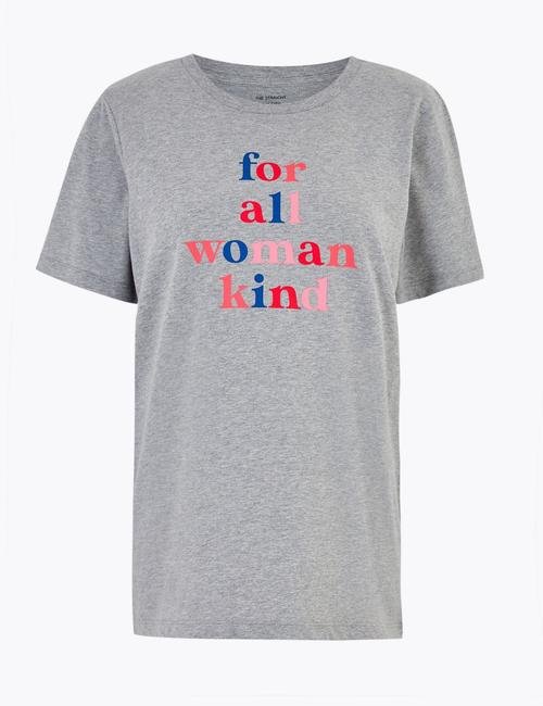 Gri Sloganlı Straight Fit T-Shirt