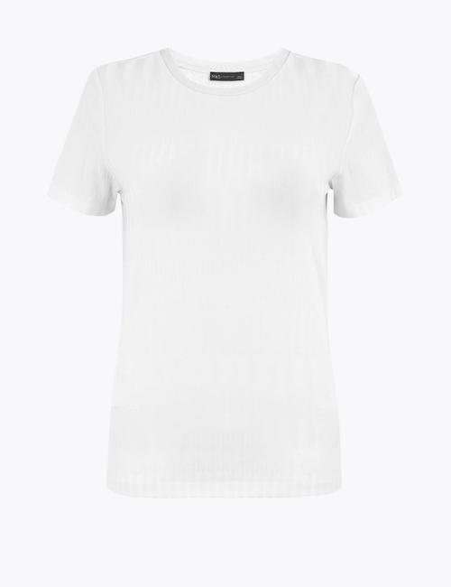 Beyaz Dokulu Kısa Kollu T-Shirt