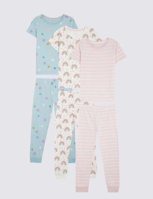 Multi Renk 3'lü Gökkuşağı Desenli Pijama Seti