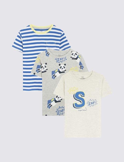 Multi Renk 3'lü Panda Desenli T-Shirt Seti