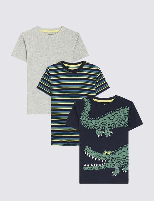 Multi Renk 3'lü Timsah Desenli T-Shirt Seti