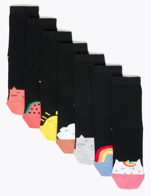 Siyah 7'li Desenli Çorap Seti
