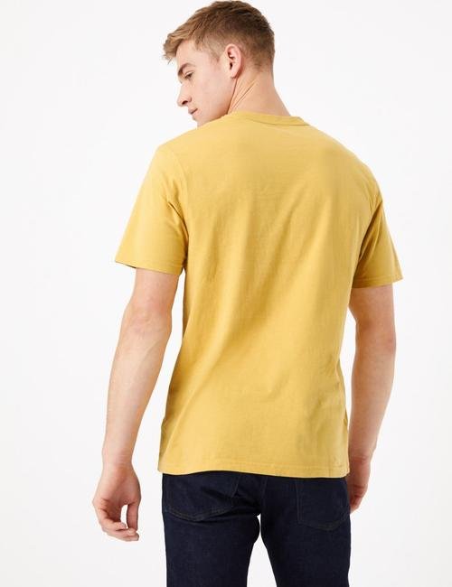 Sarı Saf Pamuklu Yuvarlak Yaka T-shirt