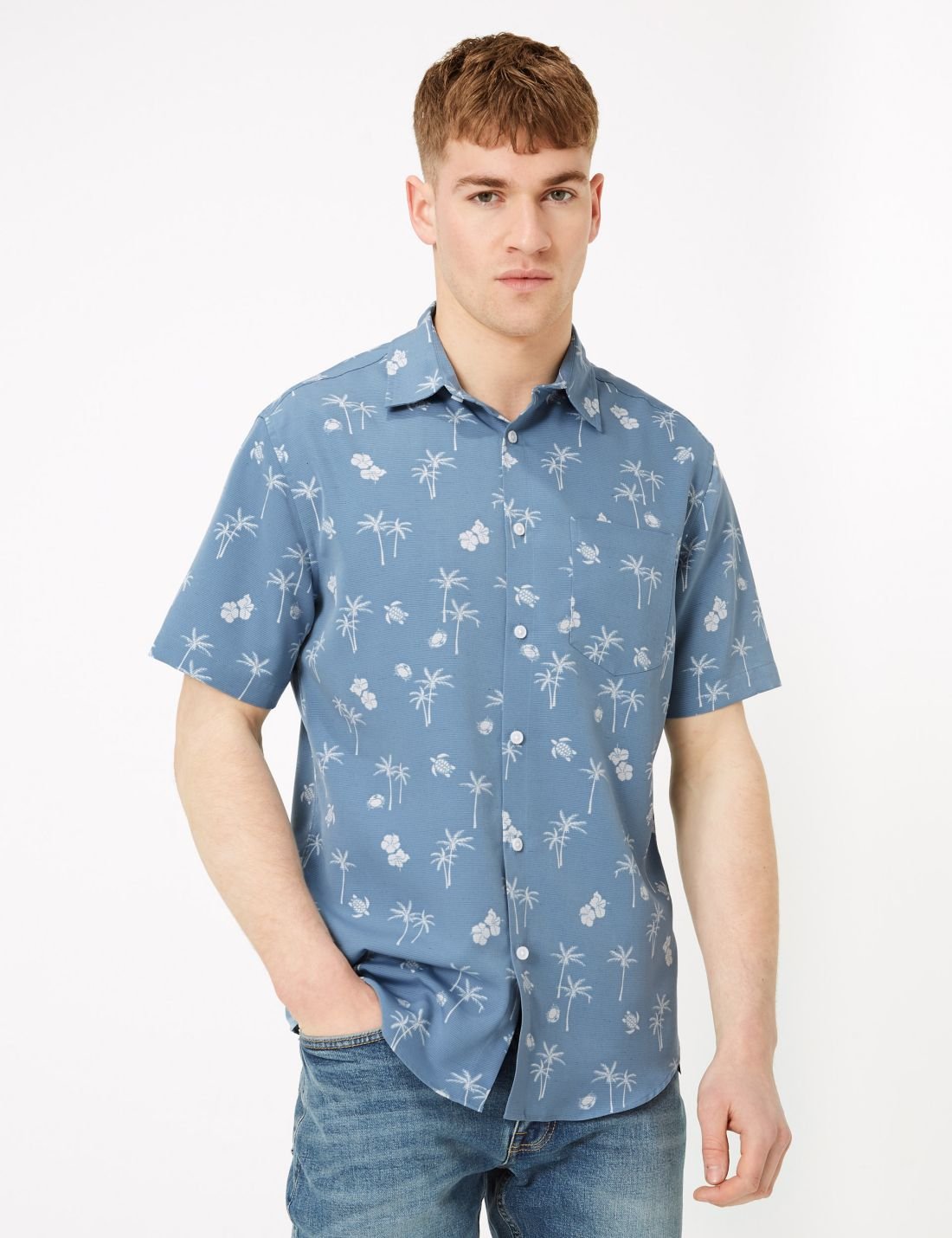 Palmiye Ağacı Desenli Kolay Ütülenebilir Gömlek