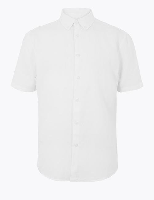 Beyaz Kolay Ütülenebilir Keten Karışımlı Gömlek