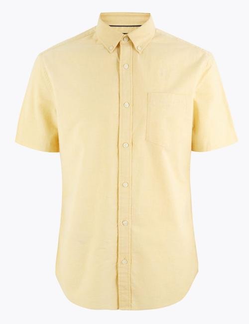 Sarı Saf Pamuklu Oxford Gömlek