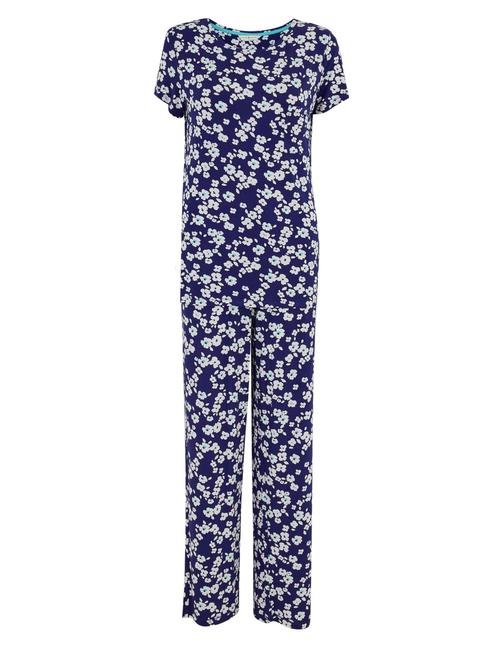 Mavi Çiçek Desenli Pijama Takımı