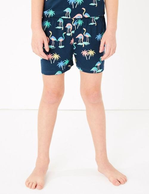 Lacivert Flamingo Desenli Kısa Kollu Pijama Takımı