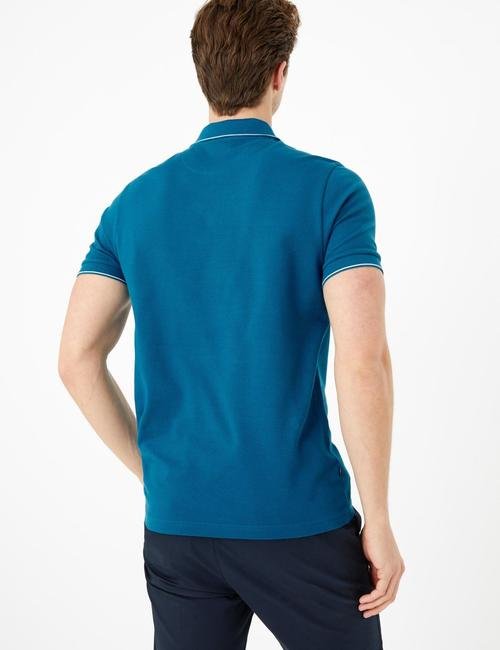 Mavi Yarım Fermuarlı Polo Yaka T-Shirt