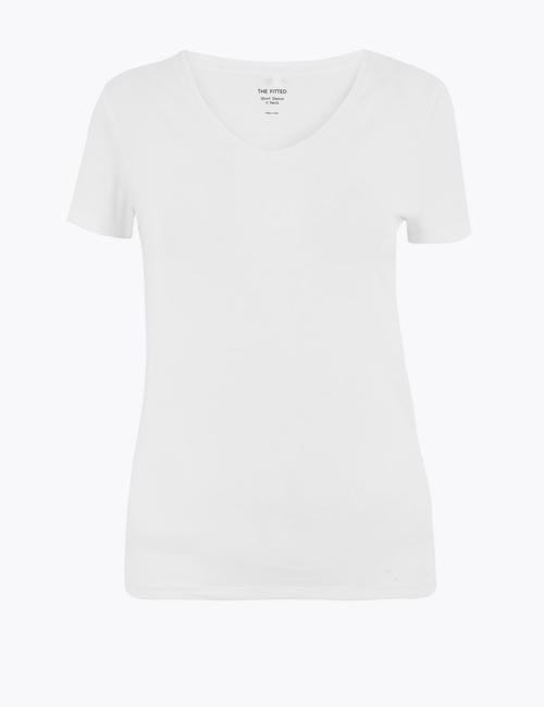 Beyaz V Yaka Fitted T-Shirt