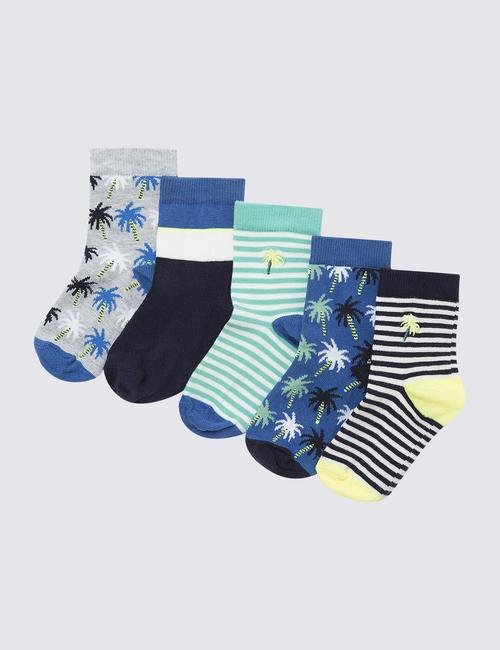 Multi Renk 5'li Palmiye Ağacı Desenli Çorap Seti