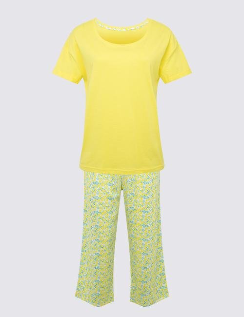 Sarı Kısa Kollu Crop Pijama Takımı