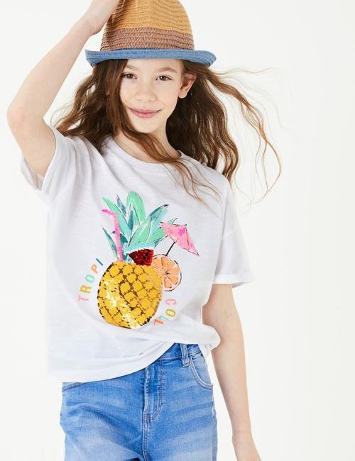 Beyaz Ananas Baskılı T-Shirt