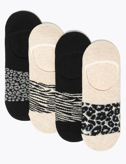 Siyah Mix 4'lü Grafik Desenli Babet Çorabı Seti