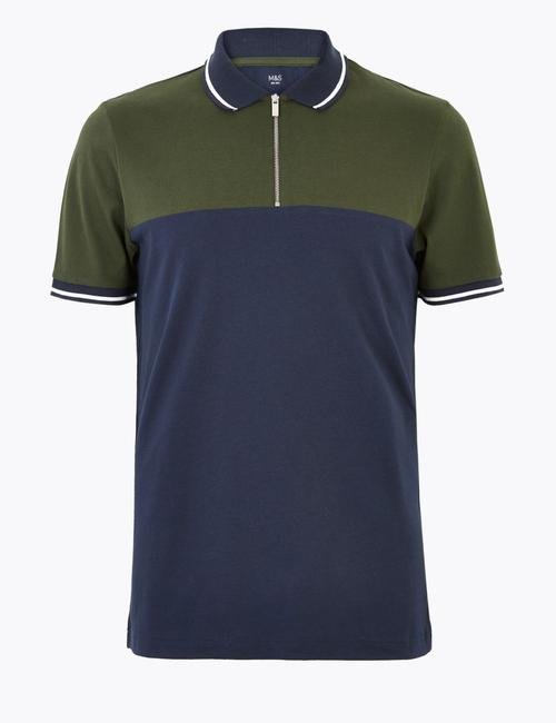 Lacivert Yarım Fermuarlı Polo Yaka T-Shirt
