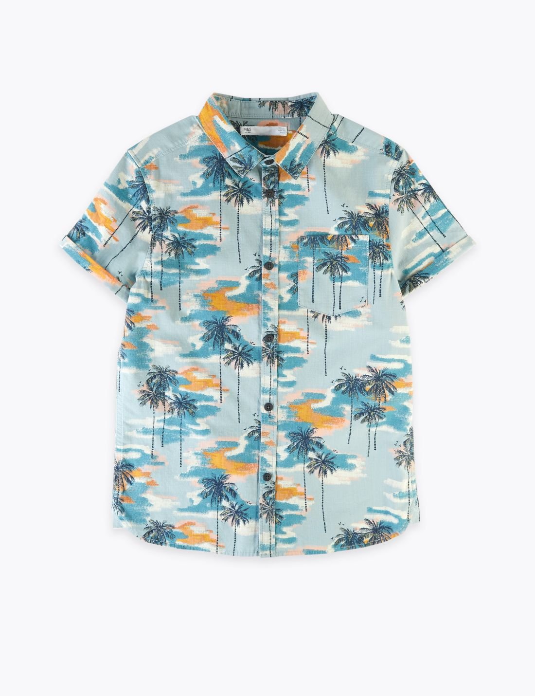Palmiye Ağacı Desenli Kısa Kollu Gömlek
