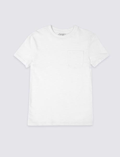 Beyaz Kısa Kollu Cep Detaylı T-Shirt