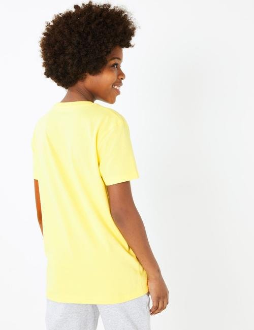 Sarı Saf Pamuklu Desenli T-Shirt