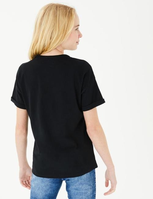 Siyah Pullu Sloganlı T-Shirt