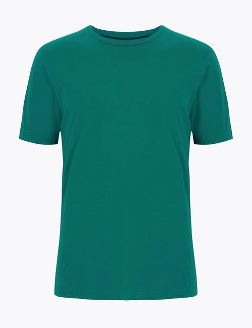 Yeşil Saf Pamuklu Yuvarlak Yaka T-shirt