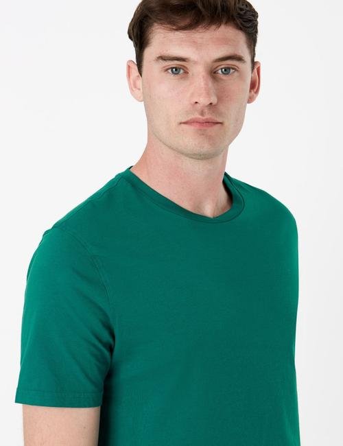 Yeşil Saf Pamuklu Yuvarlak Yaka T-shirt