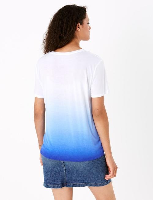 Mavi Renk Bloklu Relaxed T-Shirt