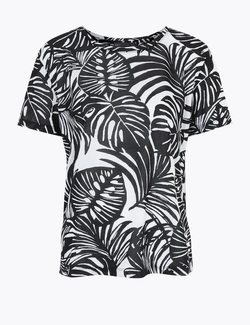 Siyah Tropical Dessenli T-Shirt