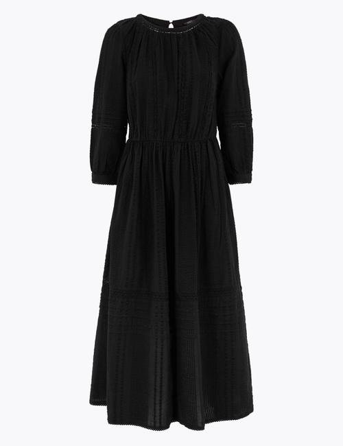Siyah Pamuklu Dantel Detaylı Elbise