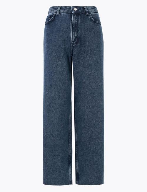 Lacivert Wide Leg Crop Jean Pantolon