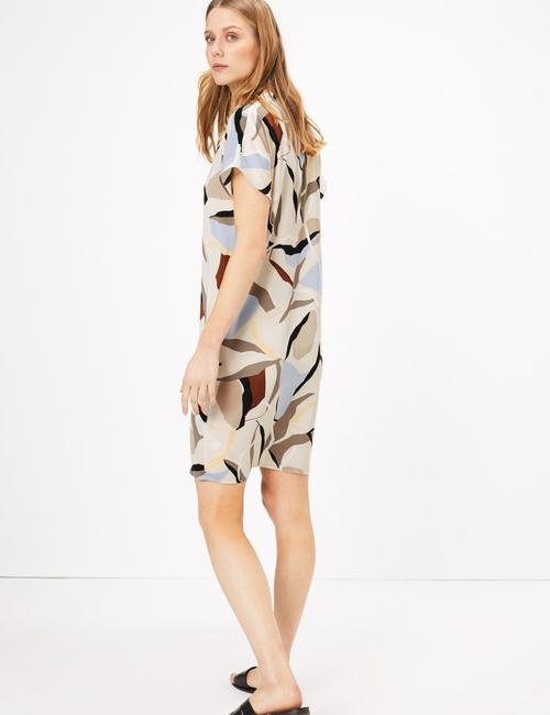 Multi Renk Geometrik Desenli Shift Elbise