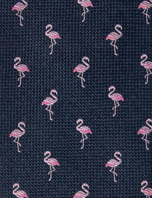 Lacivert Flamingo Desenli Örgü Kravat