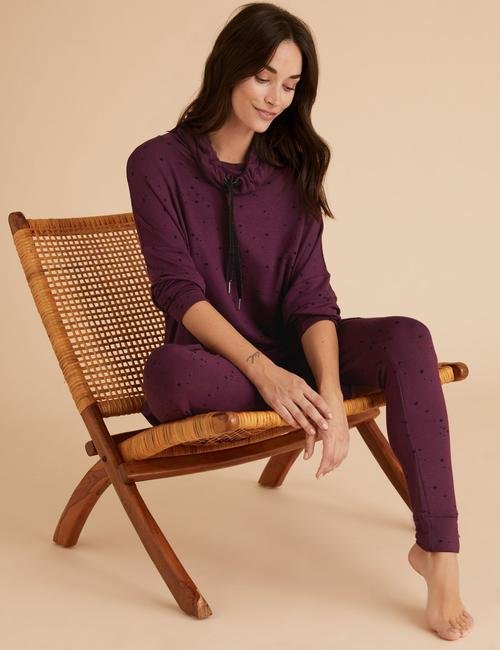 Bordo Flexifit™ Yıldız Desenli Pijama Altı