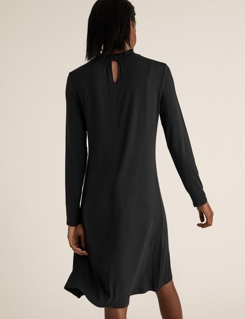 Siyah Uzun Kollu Jersey Swing Elbise