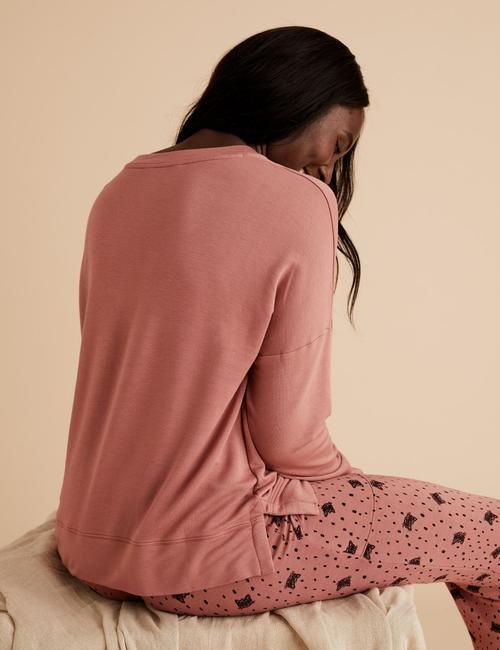 Kahverengi Flexifit™ Sloganlı Pijama Üstü