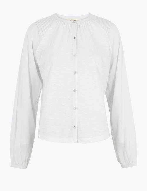 Beyaz Uzun Kollu Jarse Bluz