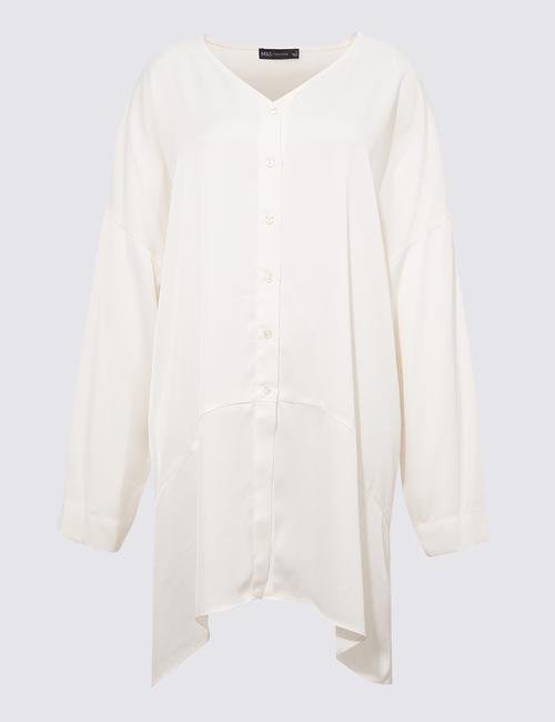 Beyaz Saten Tunik Bluz