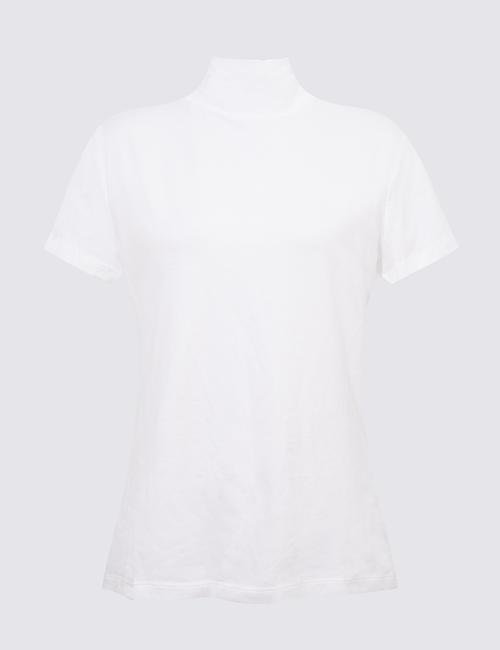 Beyaz Dik Yakalı T-Shirt