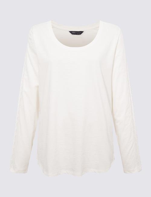 Beyaz Dantelli Uzun Kollu T-Shirt
