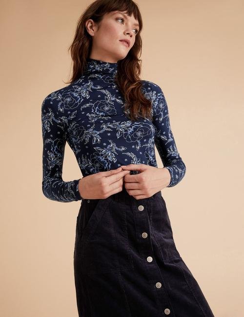 Lacivert Modal Karışımlı Dik Yakalı Bluz