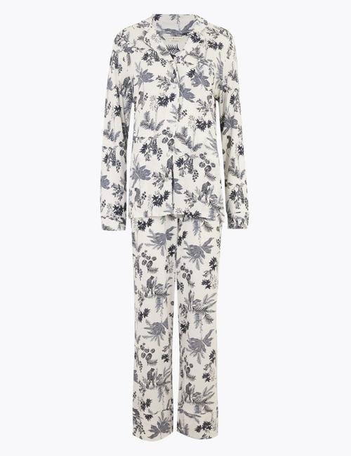 Beyaz Modal Karışımlı Desenli Pijama Takımı