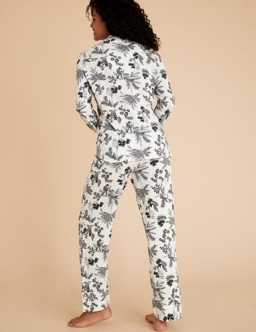 Beyaz Modal Karışımlı Desenli Pijama Takımı